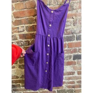 Amazon Brand Purple Jersey Faux Buttoned Spaghetti Strap Shirt Dress with Pocket
